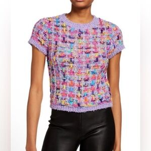 Alice + Olivia Women’s Ciara Metallic Tweed Short Sleeve Sweater Size Small